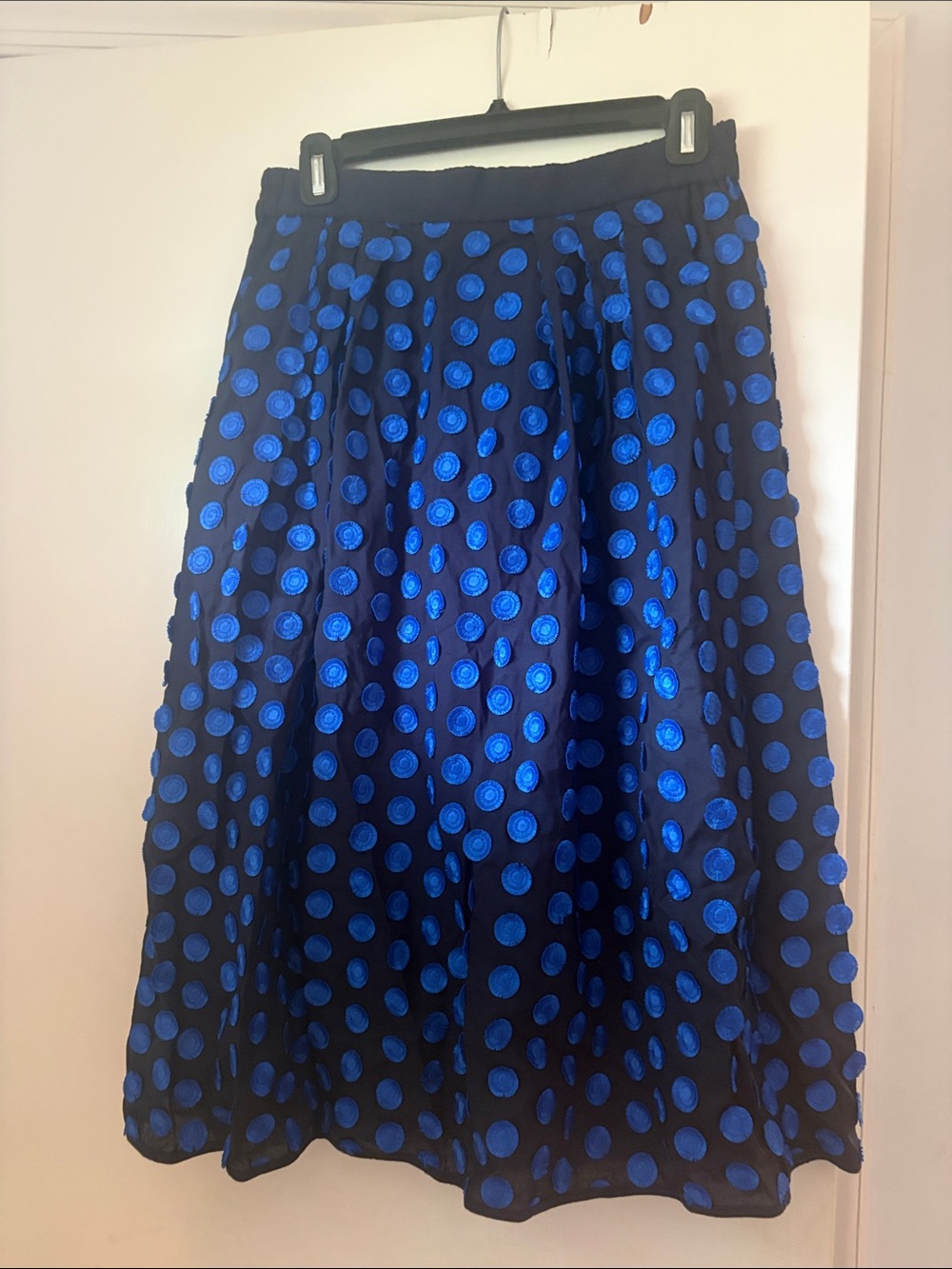 J Crew Cotton Navy Blue Polka Dot Skirt with Elastic back